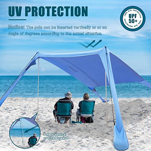 FBSPORT Beach Tent Sun Shelter, Portable Beach Shade Canopy UPF50+ with Sandbags for Outdoor Family Camping, Fishing, Backyard Fun, Picnic, 7 x 7ft - color: blue