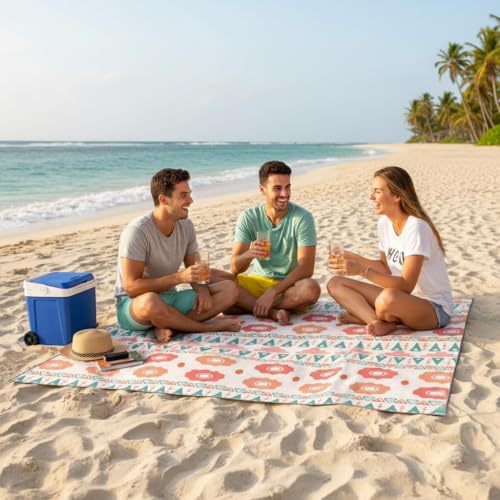Beach Blanket Sandproof Waterproof, 79" X 79" Oversized Outdoor Picnic Blanket, Large Sand Free Beach Mat, Lightweight Foldable Mat for Travel, Camping, Festival - color: Orange Floral Shore