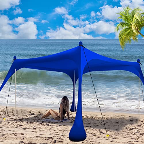 Buheco Beach Tent Pop Up Shade 10x10ft Beach Canopy Sun Shelter UPF50+ with 4 Foldable Poles-Portable Carrying Bag-Sand Shovel-Ground Pegs-Windproof Ropes for Outdoor Family Camping-Fishing- Picnic - color: Navy, size: 10x10FT 4 Pole