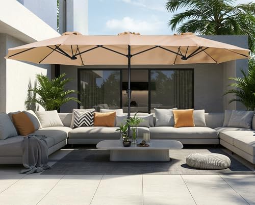 SUPERJARE 13FT Outdoor Umbrella for Patio, Double sided Pool Umbrellas with Fade Resistant Canopy, Large Table Umbrella for Deck, Market, Backyard - Beige(No Base) - color: Beige, size: 13FT