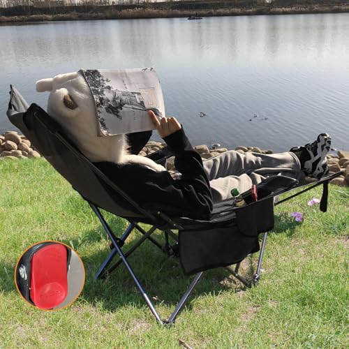 Reclining Camping Chair with Removable Footrest Lounge Chair with Headrest, Cotton Cushion, Portable Adjustable Folding Chairs - color: Gery, size: 2 pack