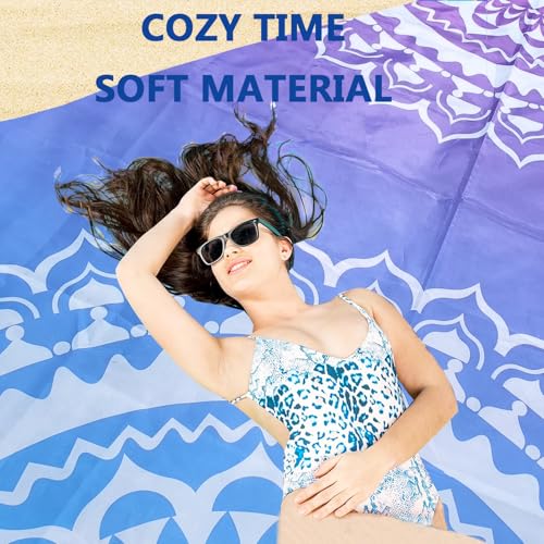 Beach Blanket Waterproof Sandproof Oversized 95”x 80”,Sand Free Beach Mat with Corner Pockets,Portable Mesh Bag for Beach Festival,Picnic,Travel and Outdoor Camping (Gradient Semicircle)