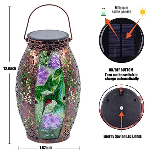 Mothers Day Gifts, Hummingbird Solar Lanterns Outdoor Waterproof,13" Metal Hanging Decorative Lantern,Large Hummingbird Solar Lights for Outside Yard Porch Patio Garden Decor, Birthday Gifts for Women - style: Hummingbird-A