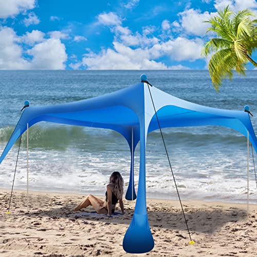 Buheco Beach Tent Pop Up Shade 10x10ft Beach Canopy Sun Shelter UPF50+ with 4 Foldable Poles-Portable Carrying Bag-Sand Shovel-Ground Pegs-Windproof Ropes for Outdoor Family Camping-Fishing-Picnic - color: Royal Blue, size: 10x10FT 4 Pole