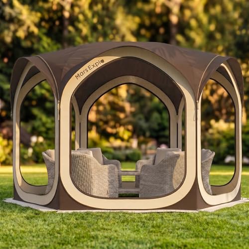 12x12 FT Pop-Up Screen Tent, Portable Screen Room Canopy with Zipper Doors for Patio, Backyard, Deck & Outdoor Activities, Brown - color: Brown, size: 12x12 Ft