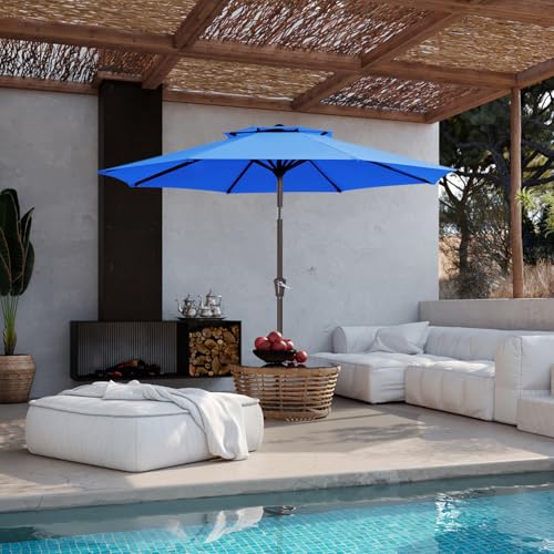 JEAREY 9' 2-Tiers Patio Umbrellas Outdoor Table Market Umbrella w/Push Button Tilt/Crank, 8 Sturdy Ribs, UV Protection Waterproof Sunproof(Royal Blue) - color: Royal Blue