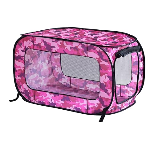 Beatrice Home Fashions Portable, Collapsible, Pop Up Kennel Travel Cat and Dog Crate, 24" L x 16.6" W x 16" H, Camo Pink - color: Camo Pink, size: 24.0"L x 16.6"W x 16.0"H
