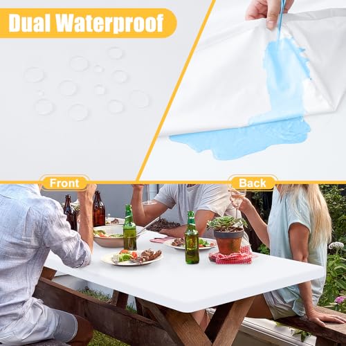 Rectangle Table Cloth, Waterproof Elastic Fitted Tablecloth for 4 Foot Folding Tables, Washable Polyester Tablecloths for Picnic, Camping, Outdoor (White, 30"x48") - color: White, size: 48" x 30" (Rectangular)