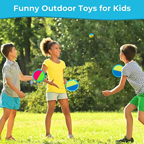 Kids Toys - Outdoor Games, Beach Toys, Toss and Ball Set with 4 Paddles and 3 Balls, Perfect Beach Games Sets Playground Sets for Backyards Easter Gifts for Kids/Adults/Family (Blue+Light Yellow) - color: Light Blue