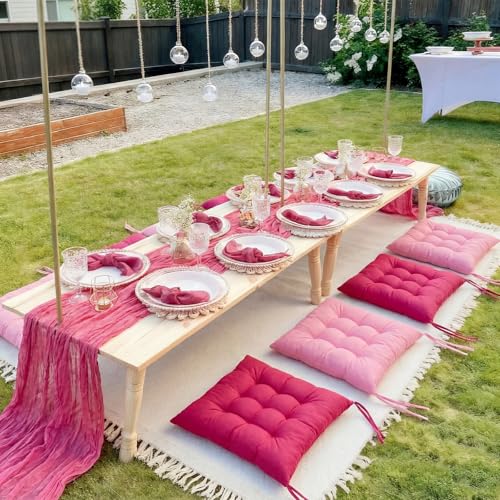 Extra Large Outdoor Picnic Blanket with Table Runner and Floor Pillow Cushion for Picnic Wedding Birthday Baby Shower Backyard Decor(91 x 71'',Rose Red,8 Pcs) - color: Rose Red