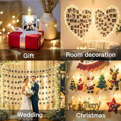 suddus 33ft 100 LED Fairy Lights with Clips for Pictures, Photo Lights with Remote USB Powered & Battery Operated with 45 Clear Clips, String Lights for Party, Bedroom, Decoration, Warm White - color: Warm White USB/Battery, size: 100LED