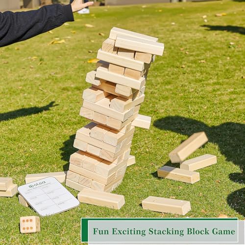 Olsa Giant Tumble Tower 60 PCS Wooden Block Stacking Games with Carrying Bag Classic Indoor & Outdoor Games for Adults Family Backyard Lawn Beach Camping (Stack from 2.2 Ft to 5Ft) - style: L-Up to 5FT