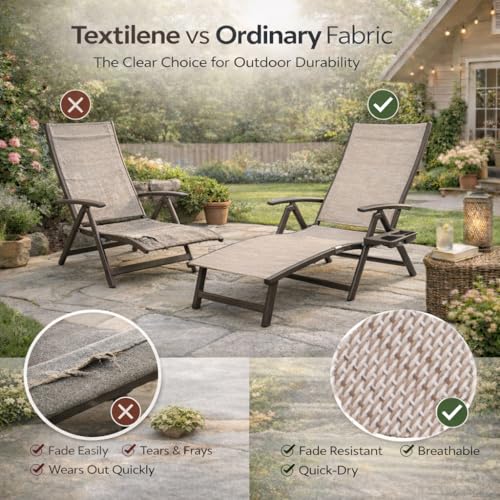 Kozyard Aluminum Outdoor Chaise Lounge Chair, Adjustable Reclining Patio Lounge with Drink Holder, Weather-Resistant Pool, Deck & Yard Recliner, Assemble-Free (1Pack, Beige) - color: Beige