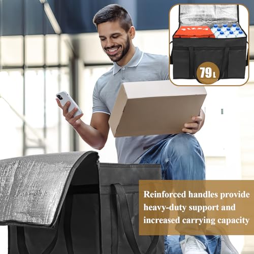 PEASUG Insulated Bags for Food Delivery, XXXL Pizza Delivery Bags, Large Capacity Cooler Bag Keep Food Warm for Grocery Shopping and Catering, Foldable, Heavy-Duty (Black) - color: Black, size: XXX-Large