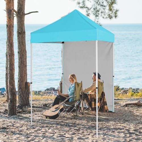 EAGLE PEAK Pop up Canopy 5x5, Outdoor Portable Canopy Tent with One Removable Sunwall, Carry Bag Included, Light Blue - color: Light Blue