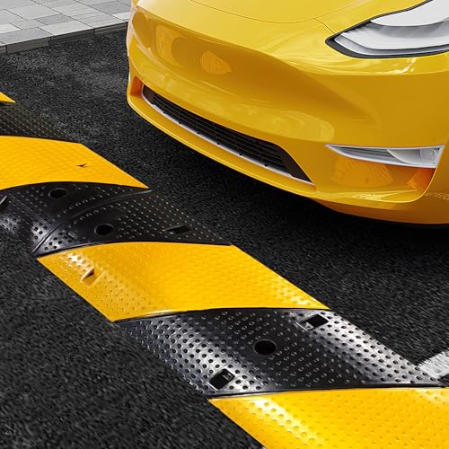 3.3FT Rubber Speed Bump, 2 Pack 2 Channel Heavy Duty Recycled Rubber Temporary Speed Bumps,22000 LBS Load Capacity, Industrial-Grade Traffic Calming Hump for Parking Lots, Garages & Roads