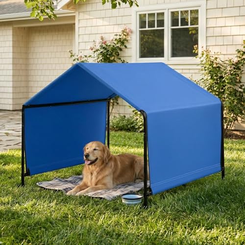 Outdoor Extra Large Dog House,4x4x3.3FT Weatherproof Dog Shade Shelter with Upgraded Doors for Outside, UV Resistant Sun Rain Canopy Pet House for Large Dogs, Large Dog Tent Outdoor, Dark Blue