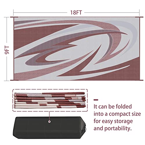 EEZ RV Products 9X18FT Durable RV Outdoor Rugs for Camping RV Mat Modern Wave Design - 9X18 Burgundy - color: New Burgundy, size: 9' x 18' (Rectangular)