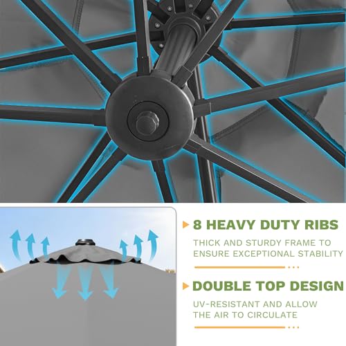 Patiowell 10 FT Patio Umbrella, Outdoor Cantilever Umbrella with 360 Degree Rotation & 5 Adjustable Tilt, Large Hanging Offset Round Sun Umbrella with Frame for Backyard Garden Poolside, Gray - color: Gray, size: 10 FT