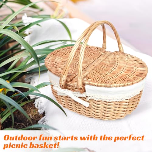 Hap Tim Wicker Picnic Basket for 2 with Lid - Unique Gifts Ideas for Couple, Engagement, Wedding, Bridal Shower, Family, Christmas - White Elephant Gifts for Adults(Y2408B-1)