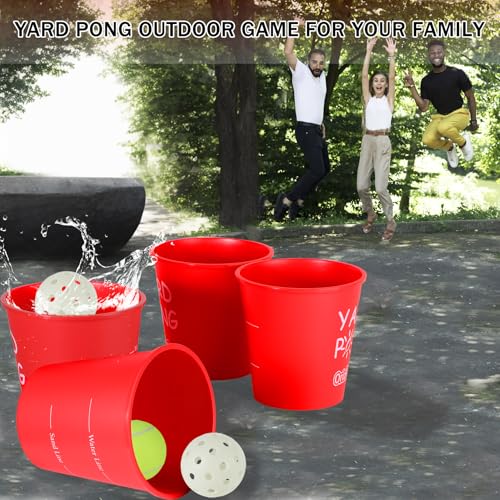Giant Yard Pong Outdoor Game for Adults & Family, Yard Toss Throwing Game for Beach, Camping Party, Lawn Yard Game with 12 Premium Buckets & 4 Balls, Portable Durable Carry Bag