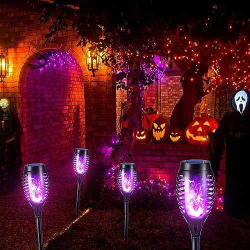 Toodour Solar Torch Flame Lights, 12 Pack Solar Lights Outdoor with Flickering Flame, Waterproof Patio Light Landscape Decoration Lighting for Garden, Lawn, Yard, Outdoor Decorations - Purple - color: Purple, size: 12 Pack