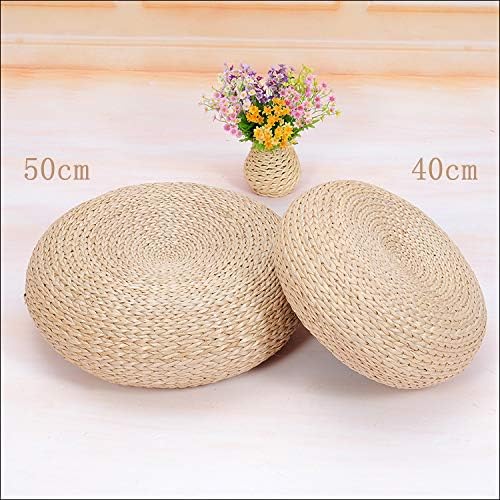 Straw Flat Seat Cushion, Handmade Floor Pouf Mat, Ottoman Footstool for Meditation, Zen, Yoga Practice or Buddha (19.7" Dia. x 6.7" H) - size: 19.7" Dia. x 6.7" H