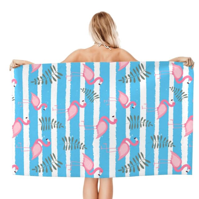 JOOCAR Blue Pink White Flamingo Beach Towel Cute Stripe Microfiber Beach Towels Blanket Oversized Tropical Big Extra Large XL Pool Towels Quick Dry Sandproof for Women Girls Kids 30x 60 Inch - color: B3