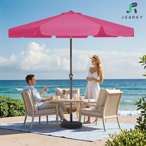 JEAREY 9 FT Patio Umbrella Outdoor, Table Umbrellas Market Umbrella w/Push Button Tilt/Crank, 8 Sturdy Ribs(Rose Pink) - color: Rose Pink