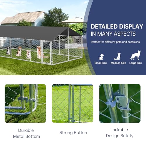 Outdoor Dog Enclosure Heavy Duty Dog Kennel House Mesh Dog Big Cage Pet Kennel Steel Fence with Secure Lock(19.68'*9.84') - size: 236.0"L x 120.0"W x 65.0"H