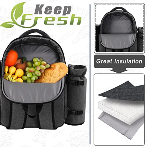 apollo walker Picnic Backpack Bag for 2 Person with Cooler Compartment, Detachable Bottle/Wine Holder, Fleece Blanket, Plates and Cutlery Set (2Person,Grey) - color: Grey1, size: 2 Person
