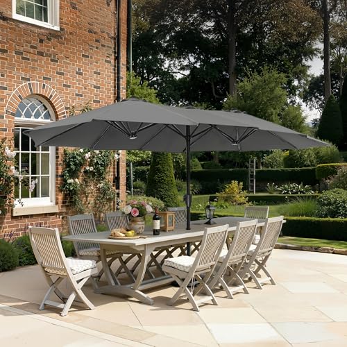 SUPERJARE 13FT Outdoor Umbrella for Patio, Double sided Pool Umbrellas with Fade Resistant Canopy, Large Table Umbrella for Deck, Market, Backyard - Dark Gray - color: Dark Gray, size: 13FT