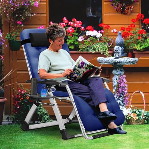 MOPHOTO Zero Gravity Chair, Outdoor Padded Lounge Chair with Side Table, Zero Gravity Recliner Chair, Outdoor Reclining Chair, Sturdy & Comfortable, Supports up to 440lbs - color: Sky Blue, style: Zero Gravity Chair