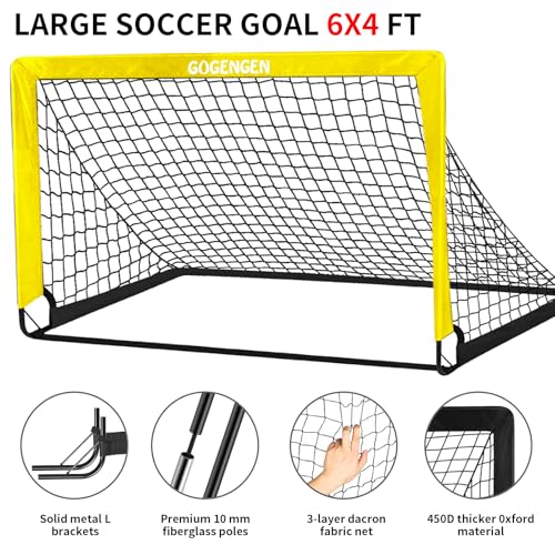 Soccer Goal, 2 of 6x4 Soccer Goals for Backyard with Soccer Net, Soccer Ball, Target, Cones, Soccer Training Equipment for Toddler Kids Youth - color: Yellow