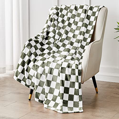 Edenleaf Checkered Blanket Flannel Throw Blankets Soft Cozy Checkered Grid Print Chessboard Gingham Pattern Throws for Bed Sofa Couch for All Seasons, 50x60 Inch, Dark Olive - color: 01 Dark Olive, size: Throw-50"x60"