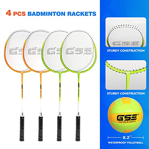 GSE Games & Sports Expert Outdoor Yard Sports Net Game Set for Backyards, Parks, Beach, Lawn. Volleyball Set, Badminton Set OR Volleyball & Badminton Combo Set Available - style: Pro Volleyball&Badminton Combo