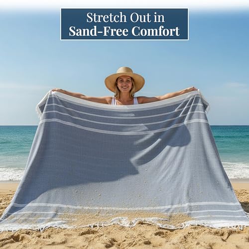 LANE LINEN Camping Blanket - Large Beach Towel, Beach Accessories with Oversized Comfort (82"x82"), Sandproof, Perfect for Seaside Adventures, Park Gatherings, or Family Beach Days – Navy Blazer - color: 32: Navy Blazer, size: Beach Blanket (80" x 80")