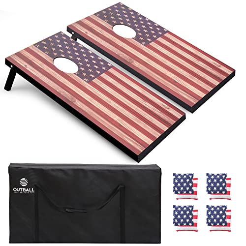 Cornhole Set 4x2 and 3X2 Regulation Size Corn Holes Sets with Carrying Bags & 8 Bean Bags Cornhole Boards Bean Toss Games for Adults Family Outdoor Beach Lawn Outside Backyard Games - style: Flag 4’x2’