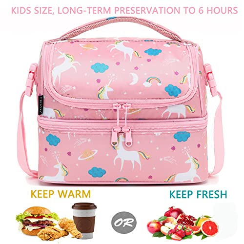 FlowFly Kids Double Decker Cooler Insulated Lunch Bag Large Tote for Boys, Girls, Men, Women, With Adjustable Strap, Unicorn - color: Unicorn