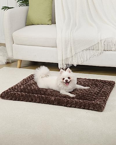 Washable Dog Bed Mat Reversible Dog Crate Pad Soft Fluffy Pet Kennel Beds Dog Sleeping Mattress for Large Jumbo Medium Small Dogs, 29 x 18 Inch, Brown - color: Brown, size: 29.00" x 18.00" x 1.50"