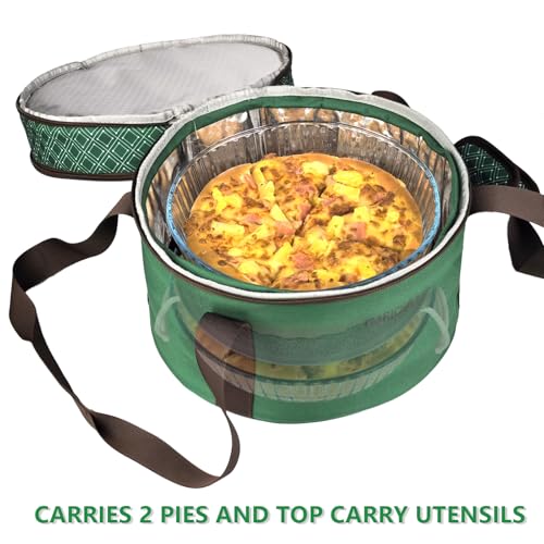 Pie Carrier With A Lid And Handle, With A Hard Edge That Won'T Collapse, Round Insulated Casserole Carrier,It Is Suitable For The Safe Transportation Of Cold And Hot Food (Green) - color: Green