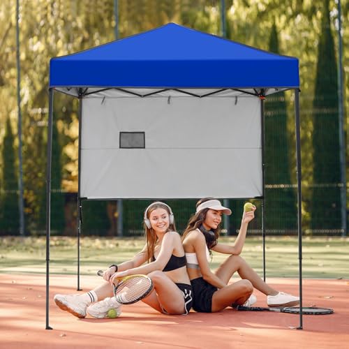 EAGLE PEAK 6x4 Instant Pop Up Canopy Tent with 1 Half Wall Panel, Straight Leg Sun Shelter, Portable Canopy with Carry Bag for Camping, Beach & Sports, Blue - color: Blue, size: Half Wall