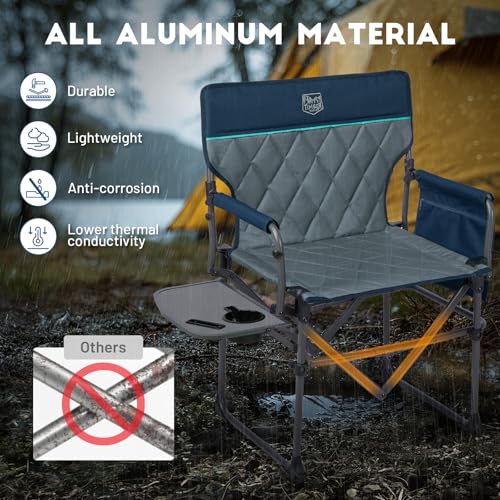 Timber Ridge Aluminum Camping Directors Chair with Side Table Pocket, Portable Folding Heavy Duty Lawn Chair for Fishing Trip Picnic Concert Outdoor 400lbs, Blue - color: Blue