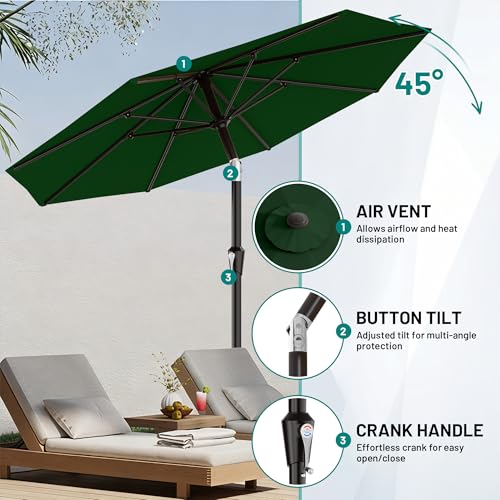 AreShark 9 FT Patio Umbrella for Outdoor, Outdoor Table Umbrella with Push Button Tilt and Crank, Outdoor Patio Umbrellas with 8 Sturdy Ribs for Market, Garden, Pool (Dark Green) - color: Dark Green, size: 9ft