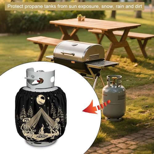 Propane Tank Covers 20lb Protective Propane Tank Blanket for Grill, Travel Trailer RV, and Outdoor Use Windproof Weatherproof Gas Cover Skull Camping - color: Skull Camping