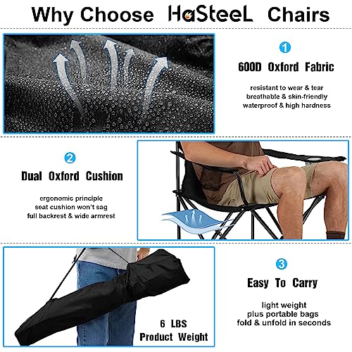 Foldable Camping Chair Set of 2, HaSteeL Folding Camp Chairs & Carrying Bags for Adults, Portable for Lawn, Outdoors, Fishing, Hiking, Travel, Picnic, Beach, Oversized & Supports 275lbs (Black & Blue) - color: Black +Blue