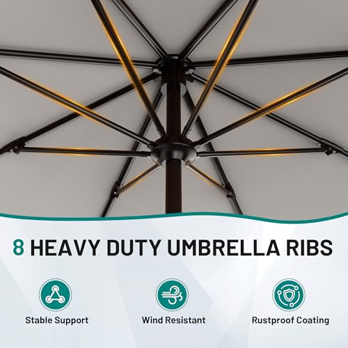 AreShark 9 FT Patio Umbrella for Outdoor, Outdoor Table Umbrella with Push Button Tilt and Crank, Outdoor Patio Umbrellas with 8 Sturdy Ribs for Market, Garden, Pool (Light Gray) - color: Light Gray, size: 9ft