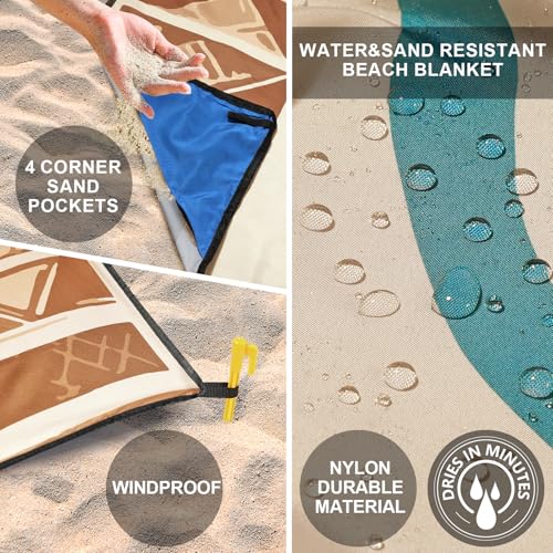 WIWIGO Beach Blanket Waterproof Sandproof Beach Mat 79" X 83"/10'x9'for 2-8 Adults Quick Drying Outdoor Picnic Mat Beach Accessories for Travel, Camping, Hiking - color: Beige Sea Turtle - Geometric, size: 79" X 83"（1-4person）