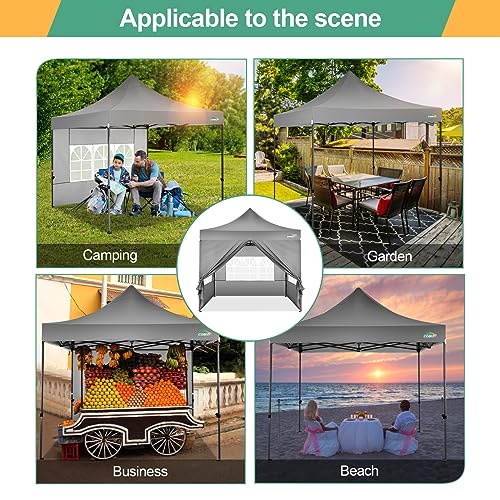 COBIZI 10x10 Pop Up Canopy with Sidewalls Heavy Duty Party Tent with Removable Awning Easy Up Outdoor Canopy Wedding, All Season Windproof&Waterproof with Roller Bag UPF 50+, Gray - color: Gray, size: 10x10 With 4 Sidewalls