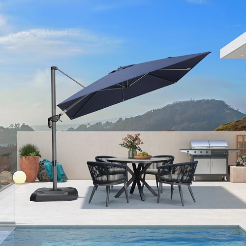 PURPLE LEAF 9 Feet Patio Umbrella Outdoor Cantilever Square Umbrella Aluminum Offset Umbrella with 360-degree Rotation for Garden Deck Pool Patio, Navy Blue - color: Navy Blue, size: 9' X 9', style: Standard